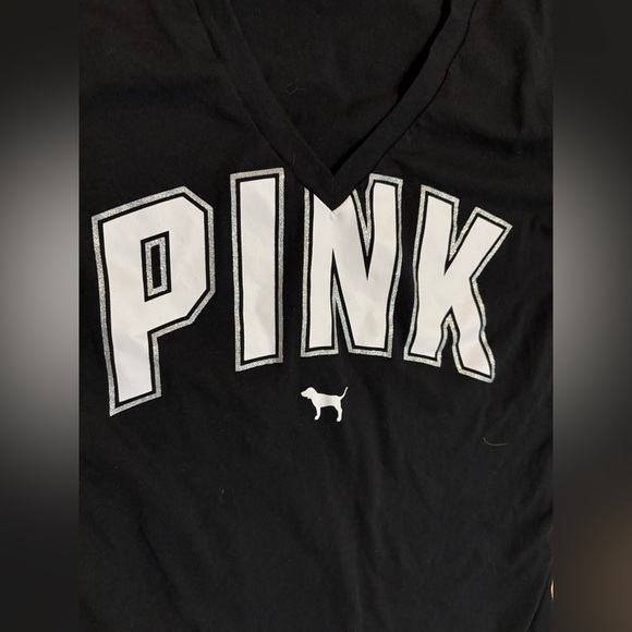 Victorias Secret Black V-Neck T-Shirt with PINK Logo size medium - Picture 3 of 3